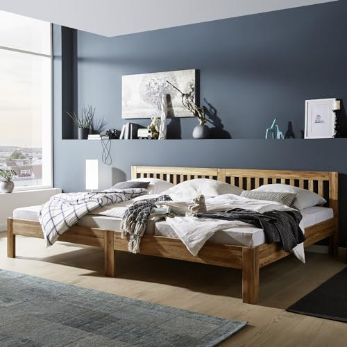 Ecolignum Familienbett Scala 270x200 Eiche, Massivholzbett mit geölter Oberfläche, FSC & PEFC Zertifiziert, modernes Design, Bettgestell ohne Matratze & Lattenrost, Massiv Bett Familien-Bett Bed