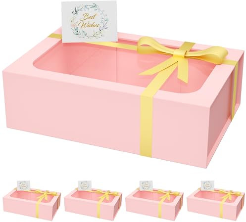 PSHVYM Grande scatola regalo con finestra, 33,5 x 22,8 x 10,9 cm, in confezione regalo rosa, coperchi magnetici pieghevoli per proposte di damigella d'onore, matrimonio, compleanno, Natale, contiene