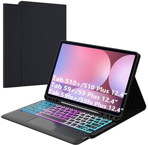 Coque Clavier Pour Samsung Galaxy Tab S10+/S9 FE+/S9+ Plus 12.4 : Clavier RéTroéClairé 3 Zones 7 Couleurs Pour Tab S10+ 5G 2024 - Clavier Azerty Français Sans Fil DéTachable Avec Support De Stylet