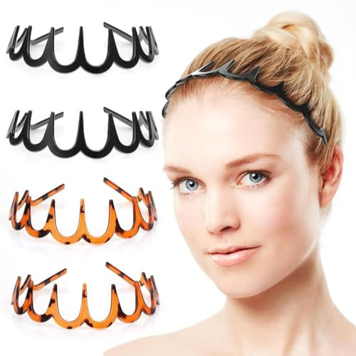ZKGYUSLot De 4 Bandeaux Zig Zag En Forme De Dents De Requin Peigne À Cheveux Bandeaux En Plastique De Forme Ondulée Accessoire pour Femmes Filles (Noir Style Imprimé Léopard)