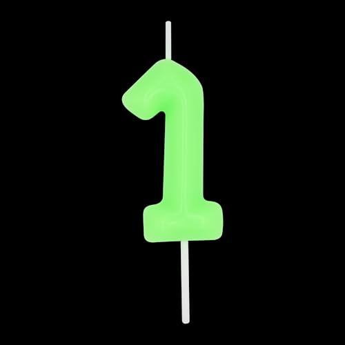 DERVENTA Luminous Green Number 1 Candle 2.36 Inch Party Cake Decoration | Made of premium wax smoke-free & anti-deformation ideal cake topper for birthdays anniversaries & brunch desserts