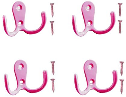 Meiyea Lot de 4 crochets muraux à double fourche, pour peignoirs, cintres en métal vintage dans les salles de bains et les chambres, avec 8 vis, rose