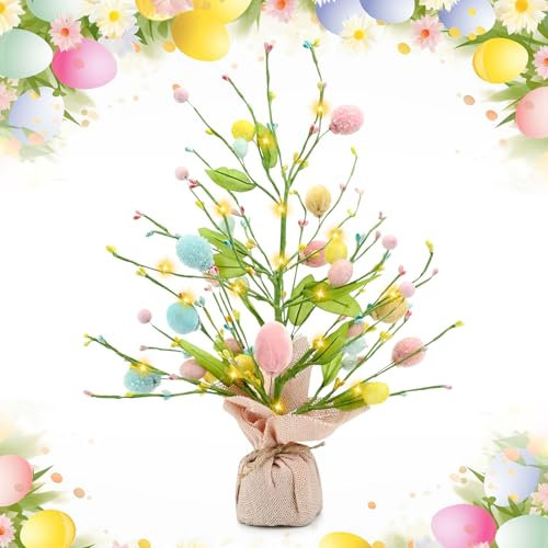Ostern Beleuchteter Baum 46cm Lichterbaum Lichterzweige für Innen LED-Osterdekoration Baum Batteriebetrieben Ostereier Ornamente Bäumchen Dekozweige für Geburtstag Zuhause Party Frühling Dekoration