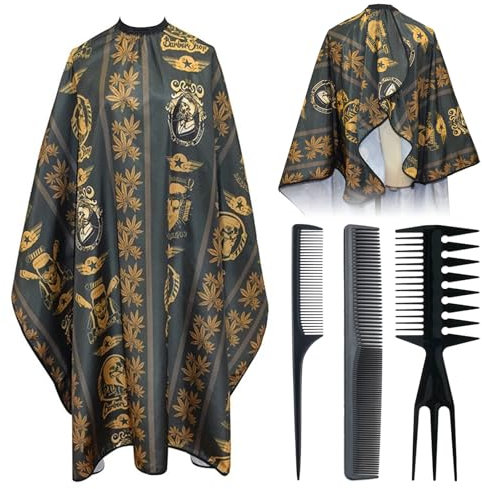 Zasjon Friseurumhang Haarschneideumhang Verstellbaren Schnappverschluss, Professioneller Friseur Zubehör Frisörumhang Haarschneidezubehör mit con Friseurkamm, Barber Cape für Mädchen Junge