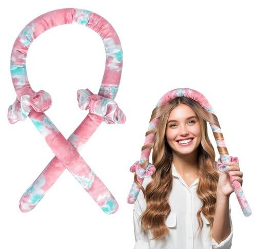 MINICOO Satin Heatless Curling Set 3PCS, Lockenwickler ohne Hitze, Stirnband mit Schwammstäben für Locken über Nacht, voluminöse Wellen für kurzes und langes Haar (Pink)