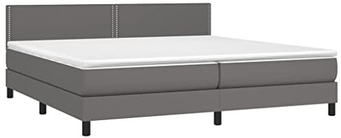 HEFZGDB Boxspringbett mit Matratze Grau 200x200 cm Kunstleder Guest Bed Gästebett Bettgestell Einzelbetten für Schlafzimmer Herberge Wohnbereich Gästezimmer