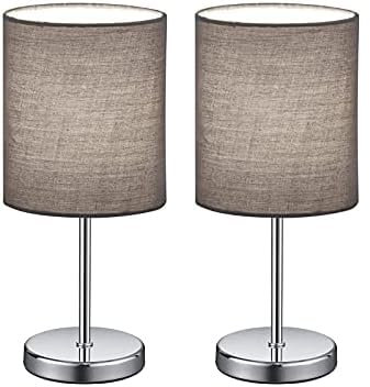 Reality Leuchten Tischleuchte Jerry R50491011, Metall Nickel matt, Stoffschirm Grau, exkl. 1x E14 (Packung mit 2)