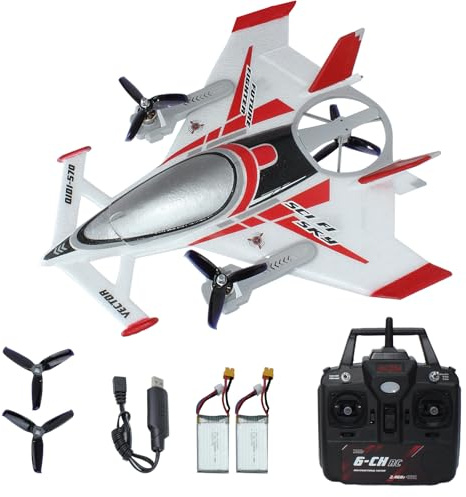 FLYCOLOR QIDI 570 RC Flugzeug 2,4 GHz 6CH RC Segelflugzeug Festflügelflugzeug 3 Flugmodelle Bürstenlose RC Hubschrauber Vertikaler Takeoff RC Glider (Rot)