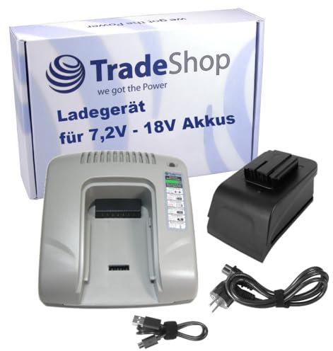 Trade-Shop Akku Ladegerät mit USB Anschlüssen für 7,2V 10,8V 12V 14,4V 18V NI-MH Li-Ion Akkus kompatibel mit Milwaukee 48-11-1900, 48-11-2200