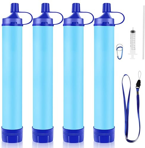 Outdoor Personal Water Filter Straw, Water Filtration Straw Emergency Survival Equipment Personal Water Purifier for Hiking,Camping,Travel,and Emergency Preparedness - 4 Packs Set