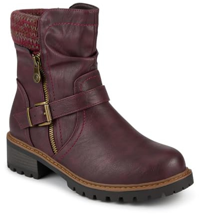 Pavers Wide Fit Knitted Cuff Slouch Boots - Burgundy Size 6