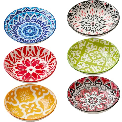 6PCS Dipping Bowls, Ceramic Sauce Dish Bowls,Small Bowl,Soy Sauce Dish Dipping Sauce Bowl,Sauce Plates Tiny Bowls for Condiments Sushi Dishes Soy Sauces Ketchup Snack Side Dishes Set of 6 (Style F)