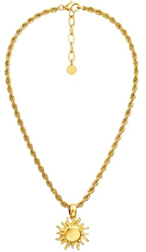 BS Schmuckdesign Halskette Damen | 18K vergoldet | Sonnen Anhänger | Kordelkette | Gedrehtes Kettendesign | Hautfreundlicher Edelstahl | 40+5 cm | Hypoallergen & salzwasserfest