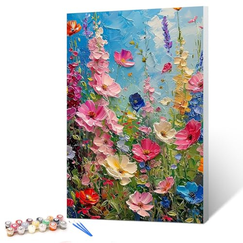 gelrovaled Malen Nach Zahlen Erwachsene, Handgemalt Ölgemälde Kit für Anfänger und Erwachsene Mit 3-Pinseln und Acrylfarbe, 20X30CM, mit Rahmen, Flowers