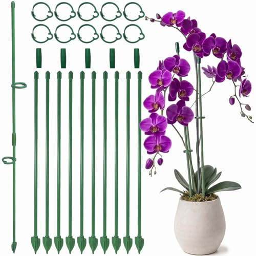 Orchid Support Stakes with Clips, Garden Canes, Tall Stackable Plant Support Sticks 13'', Adjustable Garden Potted Plant Stand Stakes for Orchid Rose Monstera Peonies Flower Indoor Outdoor(10PCS)