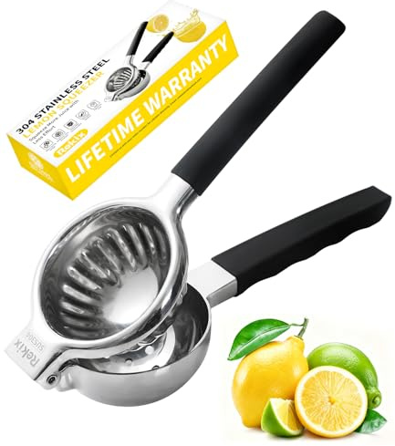 Rekix Presse-agrumes manuel en acier inoxydable 304 | Bol extra large de 8,6 cm, jus facile, rapide et maximum, 13 trous de filtration, jus sans graines, poignée ergonomique en