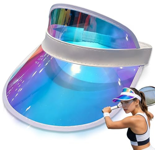 Liekadijiae Transparent Sonnenblende für Damen und Herren | Unisex 80er Jahre Stil Retro Neon Sonnenblende,Damen Kunststoff Visier Retro Sonnenhut für Golf Sport Kostüm(Laserblau)
