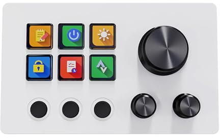 Plyisty Anpassbarer Stream-Controller, 6 LCD-Tasten, 3 Tasten, 3 Knöpfe, Makro-Tastatur, Trigger-Aktionen in OBS Twitch YouTube, mit Typ-C-Schnittstelle, für MacOS 14 Desktop-Setup (White)
