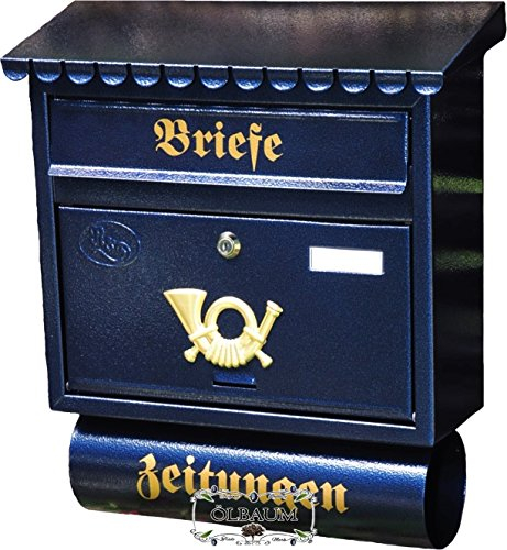 BTV Design Briefkasten F blau dunkelblau Metall Postkasten Post Zeitungsfach Zeitungsrolle Nostalgie