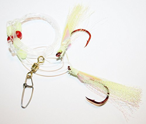 Fladen Deep sea rig with lumi flasher feather beads 2 hooks 0.90mm 110cm Gr. 5/0 - Gebundene Angelha