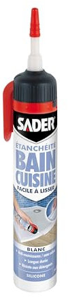 Sader Mastic d'Etanchéité Bain et Cuisine – Facile à Lisser – Jointe Tous Matériaux – Traité Anti-Moisissures – Gâchette Prête A l'Emploi – Blanc – 200 ml