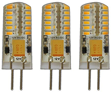 PB-Versand G4 LED 3 Watt Warmweiß Dimmbar 12V AC/DC Wechselspannung mit 48x 3014 SMDs (Epistar) 220 Lumen ~ 15W 360° Stiftsockel Leuchtmittel Lampensockel Spot Halogenersatz Halogen Lampe
