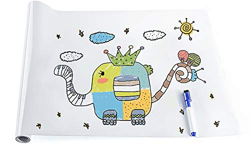 rabbitgoo Grand Tableau Blanc Adhésif Multifonction Ardoise Effaçable Sticker Autocollant Mural Rouleau Adhésif Whitebord 44.5x199cm avec 1 Marqueur pour l'Ecole/Bureau/Accueil - Blanc