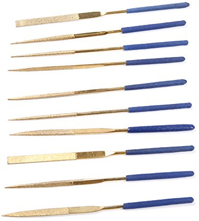 ATOPLEE Mini Diamond Needle File Set,10pcs 3x140mm Titanium Coated Diamond Files for Metal Glass Wood Stone Jewelry, Includes Round,Half Round,Triangular, Square,Flat, Warding Shape