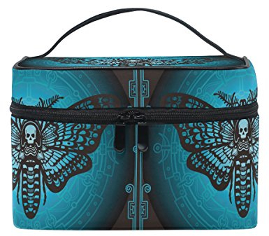 Make-up Tasche, Kulturbeutel mit Griff und Fächern für Kosmetik Totenkopf-Schmetterling