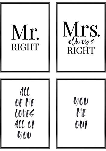 Heimlich® Premium Poster Set OHNE Bilderrahmen | 4 x DIN A4 - ca. 21x30 | Stilvolle Poster Collagen mit passenden Motiven als Wandbilder Wohnzimmer » Mr. & Mrs «