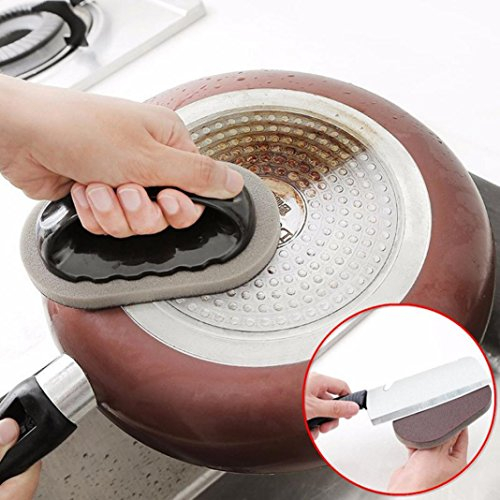 Brosse à récurer en émeri avec poignée - Pour nettoyer le sol de la cuisine, du carrelage, du verre, des tampons à récurer pour récurer la salle de bain, les casseroles, les éviers, (noir)