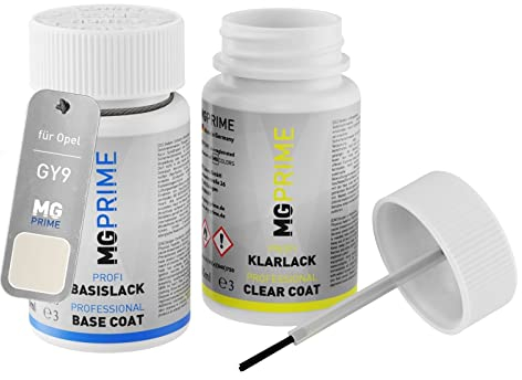 MG PRIME Autolack Lackstift Set für Opel GY9 / 41G 27T Creme White/Creme Weiss Basislack Klarlack je 50ml
