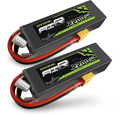 OVONIC Lipo RC Akku 11.1V 2200mAh 50C 3S mit XT60 für RC Evader BX Auto RC Truck RC Truggy RC Flugzeug UAV Drohne FPV(2 Packs )
