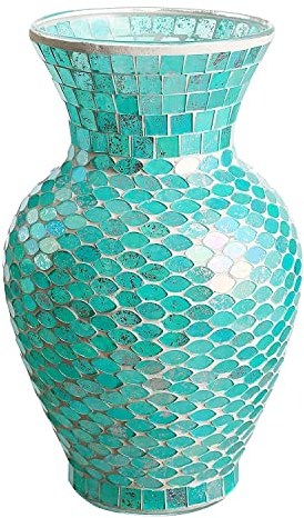 Jarrón de Cristal Mosaico de 10.5 Pulgadas de Alto (Azul), Jarrones de Cristal