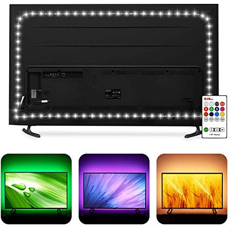 TV LED Backlight USB Powered, Hamlite 6500K White PC Monitor Bias Lighting for 60 65inch TVs,14.8Ft RGBW LED Strip Light w...