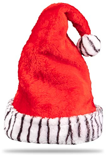 Weihnachtsmütze Plüsch Nikolausmütze X-Mas Mütze Santa Weihnachten Nikolaus rot für Erwachsene Einheitsgröße Weihnachtsfeier Weihnachtsmarkt (rot mit Zebra Borde)