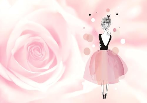 Wesmilewallpaper Papier Peint 3D Intissé Murales Fond De Fille Ballerine Fleurs Roses Papier Peint Panoramique Tapisserie Peinture Poster Photo 400x280cm