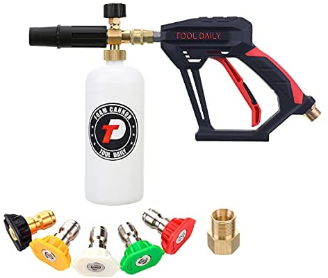 Tool Daily Kurze Hochdruckreiniger-Pistole mit Schaumkanone, 1/10.2 cm Schnellanschluss, mit 5 Hochdruckreiniger-Düsenspitzen, 1 Liter