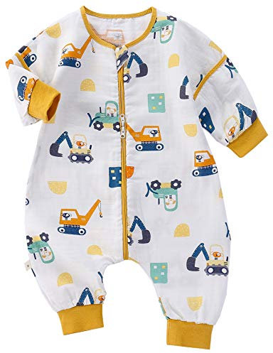 Chilsuessy Baby Sommer Schlafsack mit abnehmbaren Ärmeln 1 Tog 100% Baumwolle Kleinkind Schlafsack mit Füße Frühling Schlafsack für Junge und Mädchen, Fahrzeug, L/Baby Höhe 85-95cm