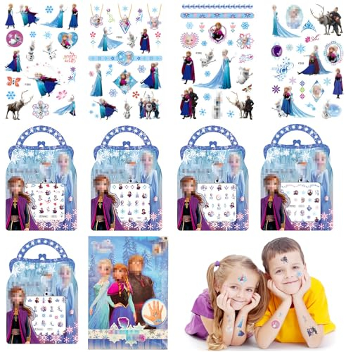 9 Blätter Princess Elsa Deko,4 Blätter Eiskönigin Tattoo kinder,5 Blätter Nagelsticker,Waterproof Temporary Tattoo für kinder,Prinzessin Tattos