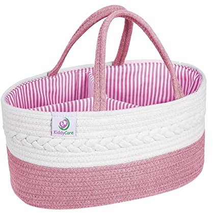 KiddyCare Baby Caddy Organizer Basket for Car | Travel Caddy for Baby Storage, Portable Diaper Caddy, Diaper Cart Organizer Bins for Changing Table | Pink Large