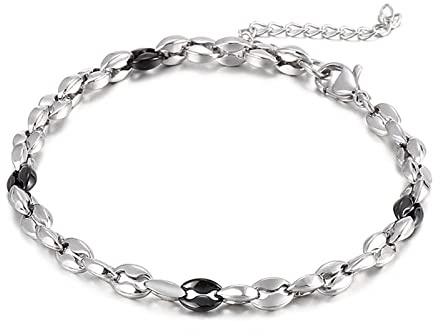 Daesar Charm Armband Edelstahl 20CM, Bohnenkette Gliederarmband 5MM mit Karabinerverschluss Hip Hop Armband Männer Silber Schwarz Freundschaftsarmband