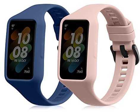 kwmobile Pulsera compatible con Huawei Band 7 / Band 6 / Honor Band 6 correa - 2x Correas de silicona flexible - Tamaño ajustable