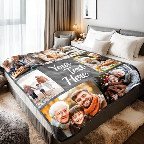 Stepdiy Decke mit 6 Fotos und Text 150x200cm, Decke Personalisiert mit Fotos für Mama Papa Oma, Fotodecke mit Eigenem Fotos für Personalisierte Geschenke