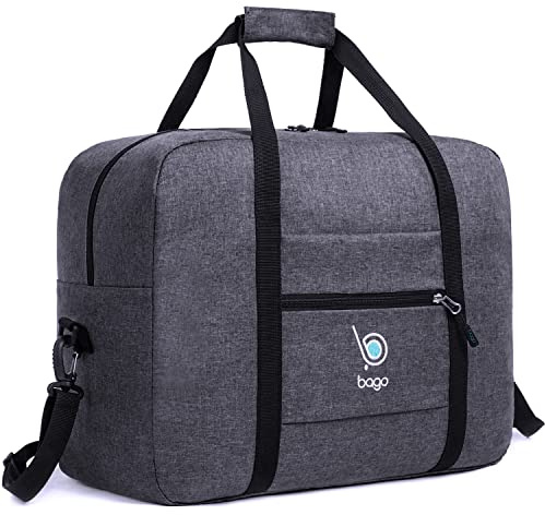 Bago Reisetasche für Fluggesellschaften – passend als 45.7x35.6x20.3 cm Reisetasche Spirit & Frontier Airlines – faltbare Seesack – kleine Handgepäcktasche für Flugreisen (SnowBlack), Schneeschwarz
