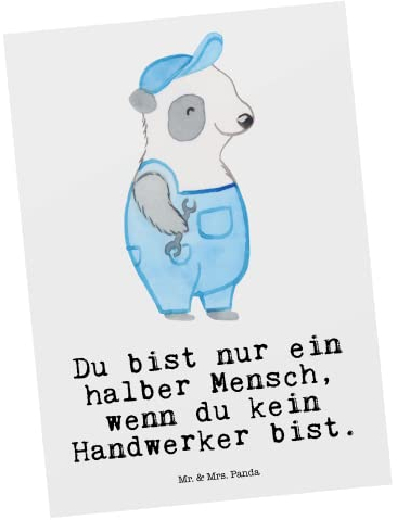 Mr. & Mrs. Panda Postkarte Handwerker Herz - Geschenk, Geschenkkarte, Werkstatt, Handwerksbetrieb, Dankeskarte, Jubiläum, Arbeitskollege, Beruf,