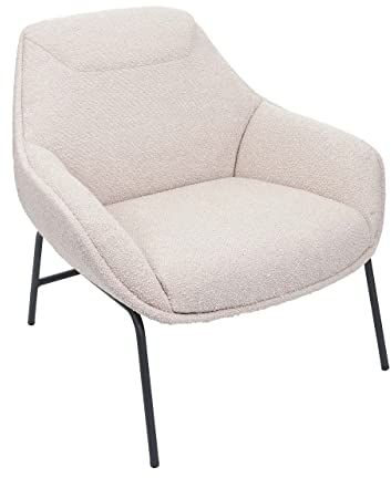 Lounge-Sessel HWC-J77, Cocktailsessel Sessel, Bouclé Stoff Metall - Creme-beige
