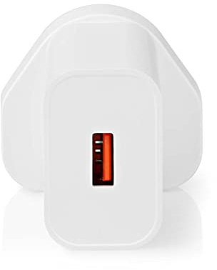 Nedis USB Wall Charger, Quick Charge 3.0 Technology, 18W Output via USB-A, Charges Smartphones, Tablets & Other Devices, Compact Travel Size - White