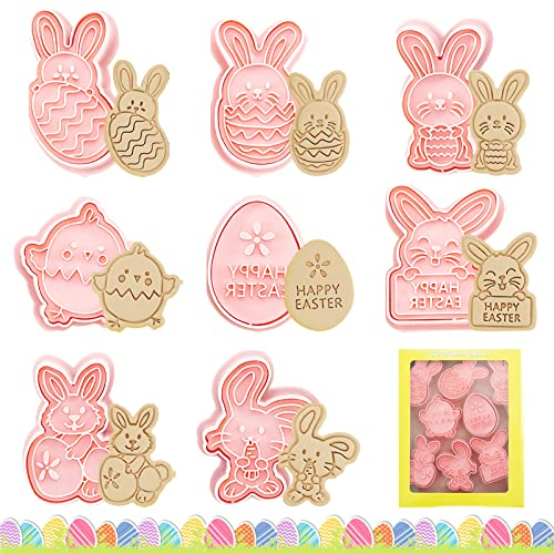 TOPJOWGA Ausstecher Ostern, 8 Stück Ausstechformen Ostern Set, Osterei Keksausstecher, Plätzchen Ausstecher Ostern, Plätzchenform Osterausstecher, Osterplätzchen für Backen, Hase, Karotte, Küken