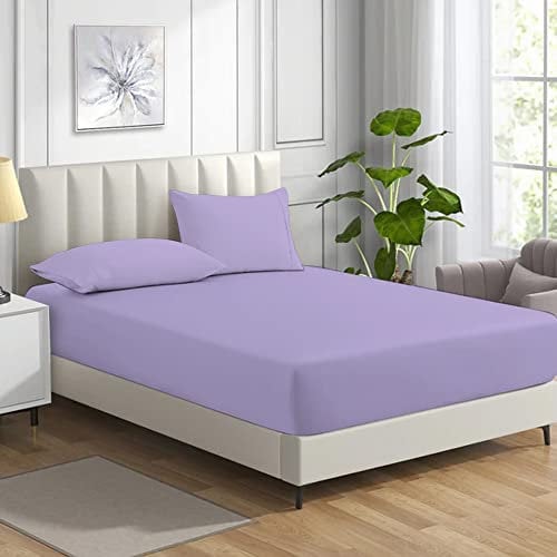 MistyMorning Fitted Sheet, Soft & Premium quality Bedding & Linen, 11''/28cm deep sheet, Egyptian Cotton with 200 Thread Count. (Lilac, King)
